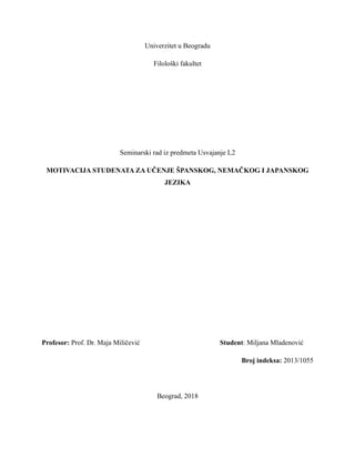 Motivacija studenta za učenje španskog, nemačkog i japanskog jezika