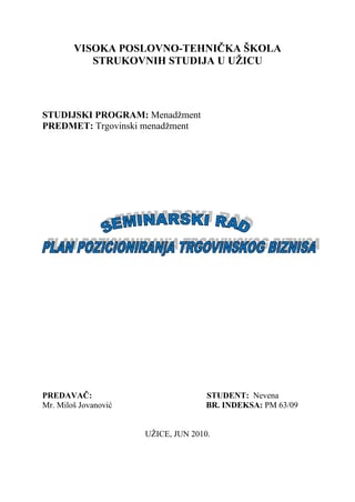 Plan pozicioniranja trgovinskog biznisa