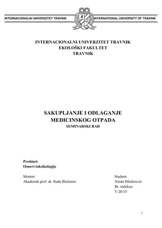 Sakupljanje i odlaganje medicinskog otpada