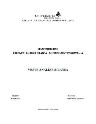 Vrste analize bilansa