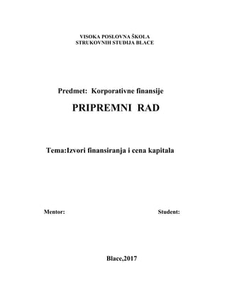 Izvori finansiranja i cena kapitala