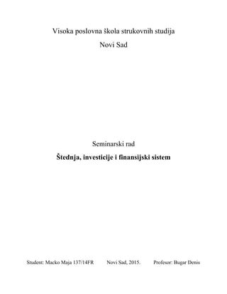 Štednja, investicije i finansijski sistem