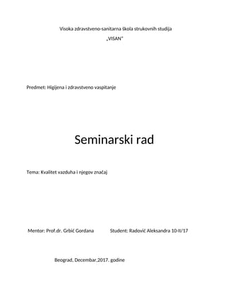 Kvalitet vazduha i njegov značaj