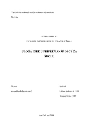 Uloga igre u pripremanju dece