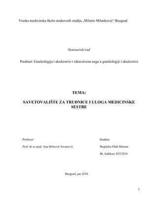 Savetovalište trudnice i uloga medicinske sestre