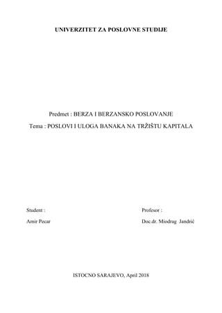 Poslovi i uloga banaka na tržištu kapitala