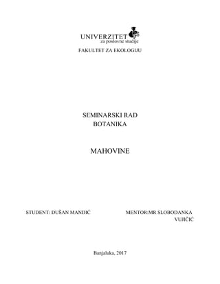 Mahovine: seminarski rad iz botanike
