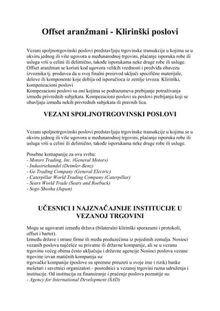 Offset aranžmani – kliniriški poslovi