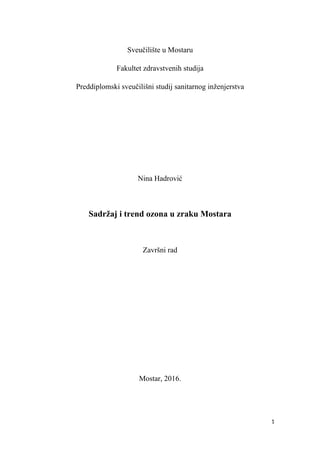 Sadržaj i trend ozona u zraku Mostara