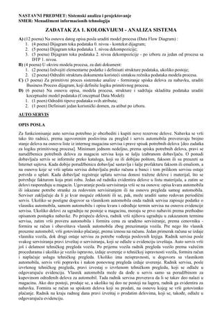 Organizacija  servisa i meni