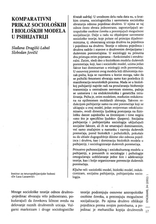 Komparativni prikaz socioloških i bioloških modela u psihijatriji