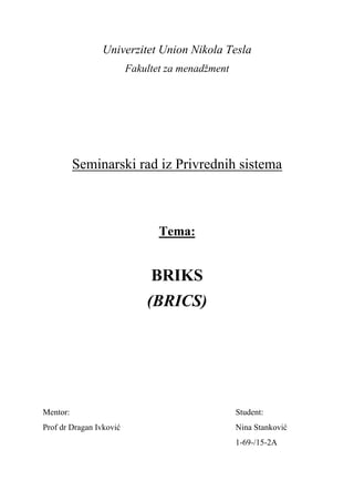 Briks (BRICS): analiza ekonomske grupacije