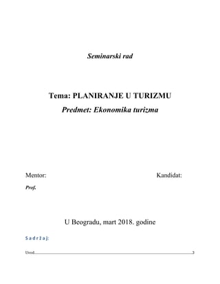 Planiranje u turizmu