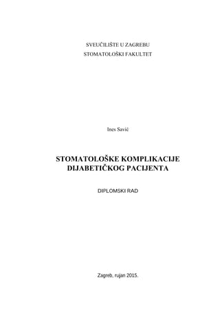 Stomatološke komplikacije dijabetičkog pacijenta