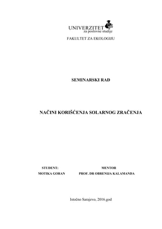 Načini korišćenja solarnog zračenja
