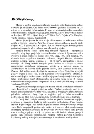 Malina (rubus sp.): proizvodnja, osobine i razmnožavanje