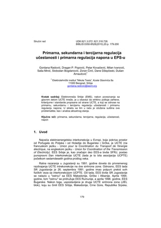 Primarna, sekundarna i tercijarna regulacija učestanosti i primarna regulacija napona u EPS-u