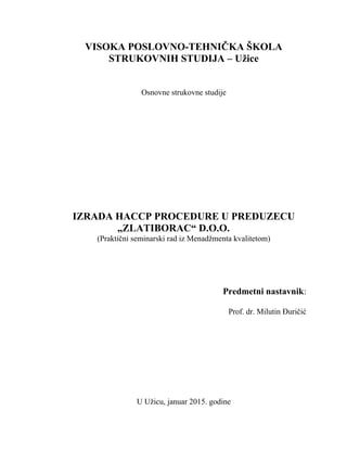 Izrada HACCP procedure