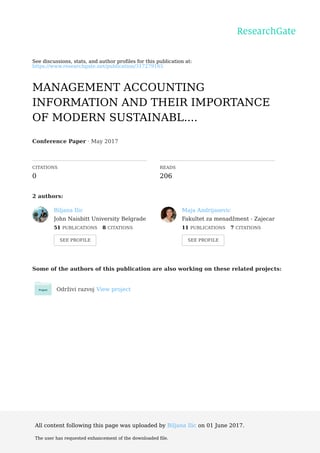 Upravljanje računovodstvenim informacijama i njihov značaj za savremeno održivo upravljanje