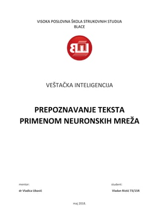 Prepoznavanje teksta primenom neuronskih mreža