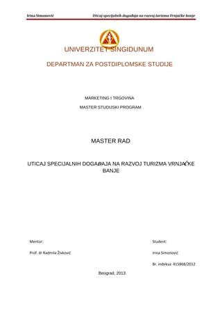 Uticaj specijalnih događaja na razvoj turizma Vrnjačke Banje