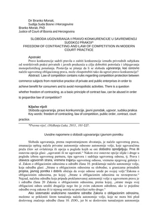 Sloboda ugovaranja i pravo konkurencije u savremenoj sudskoj praksi