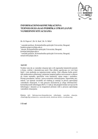 Informaciono komunikacione tehnologije kao podrška upravljanja u vanrednim situacijama
