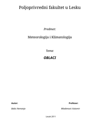 Oblaci: postanak i podela