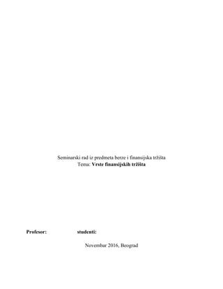 Vrste finansijskih tržišta