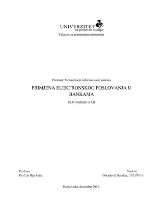 Primena elektronskog poslovanja u bankama