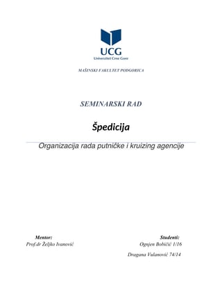 Organizacija rada putničke i kruizing agencije