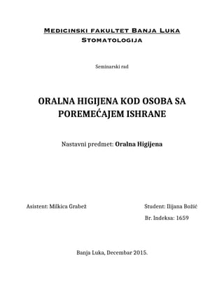 Oralna higijena kod osoba sa poremećajem ishrane