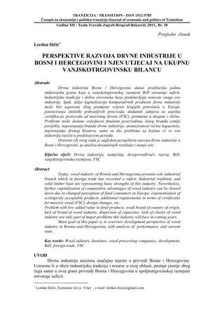 Perspektiva razvoja drvne industrije u Bosni i Hercegovini i njen uticaj na ukupnu vanjtrgovinsku bilansu