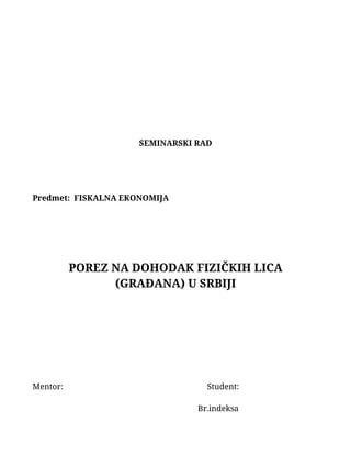 Porez na dohodak fizičkih lica (građana) u Srbiji
