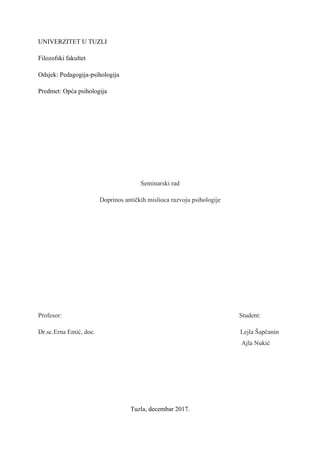 Doprinos antičkih mislioca razvoju psihologije