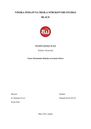 Ekonomske funcije države u savremenim uslovima