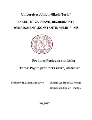 Pojam predmet i razvoj statistike