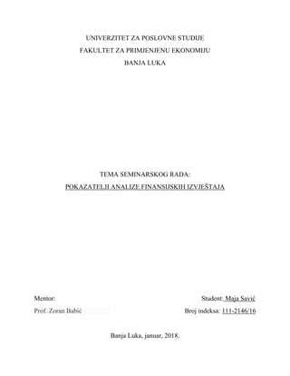 Pokazatelji analize finansijskih izveštaja