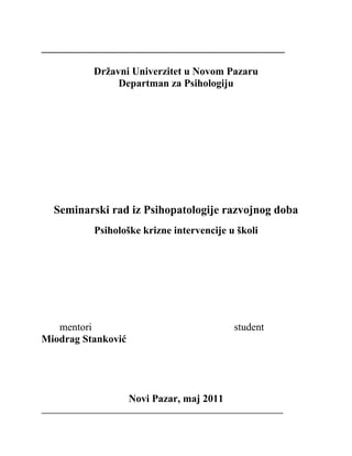 Psihološke krizne intervencije u školi