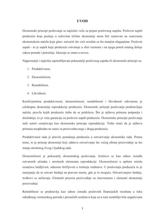 Produktivnost, ekonomičnost i rentabilnost kao povezani principi maksimizacije poslovnih rezultata preduzeća