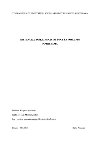Prevencija diskriminacije dece sa posebnim potrebama