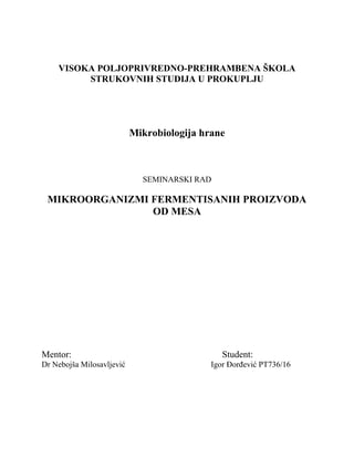 Mikroorganizmi fermentisanih proizvoda od mesa