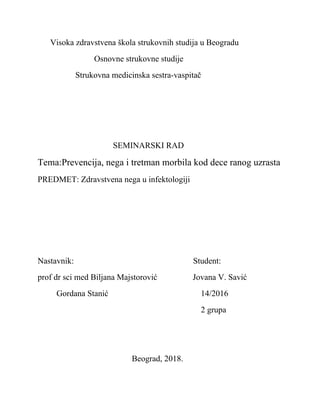 Prevencija, nega i tretman morbila kod dece ranog uzrasta