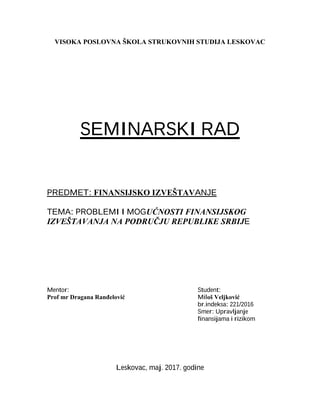 Problemi i mogućnost finansijskog izveštavanja