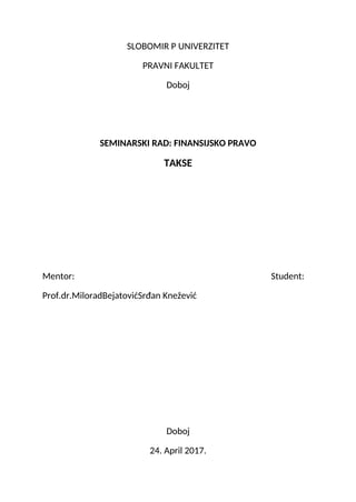 Takse: seminarski rad iz finansijskog prava