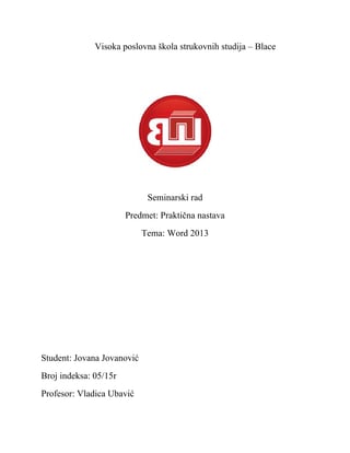 Uputstvo za korišćenje programa word 2013