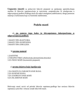 Unguenta (masti): podloge i tehnika izrade
