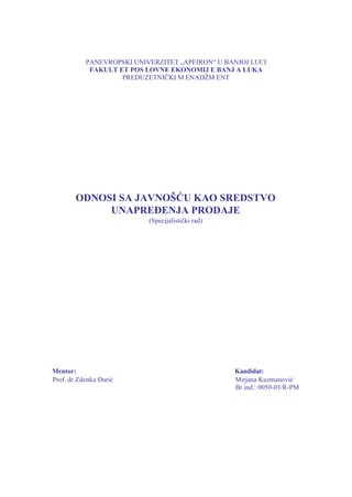 Odnosi s javnošću kao sredstvo unapređenja prodaje