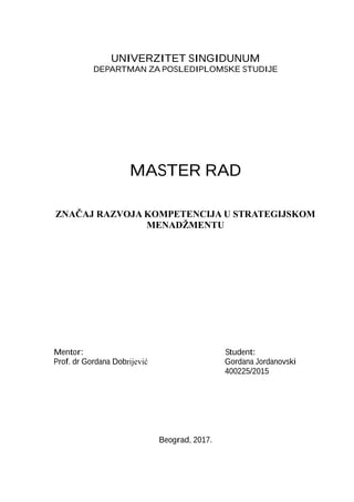 Značaj razvoja kompetencija u strategijskom menadžmentu