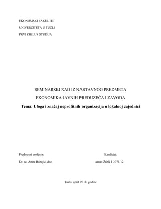 Uloga i značaj neprofitnih organizacija u lokalnoj zajednici